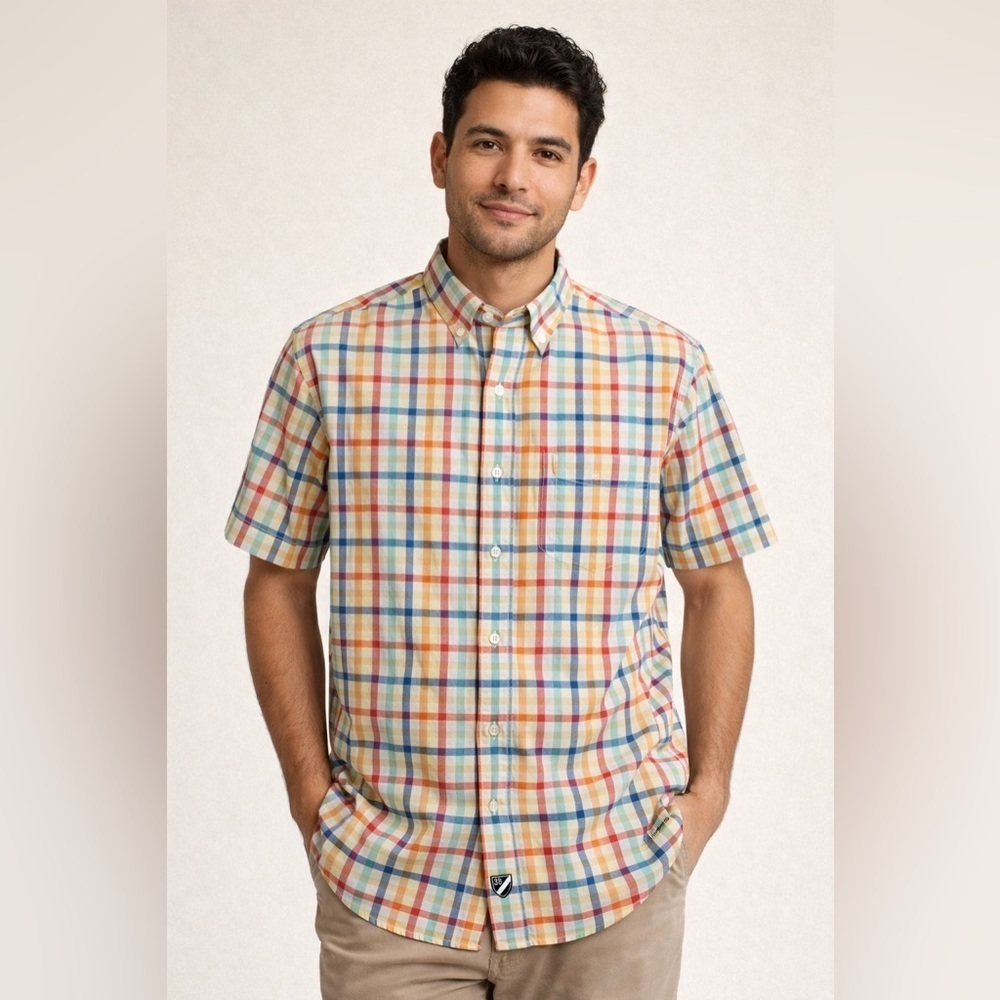 Cremieux Classics Plaid Button Down Shirt Mens Large Colorful Short Sleeve